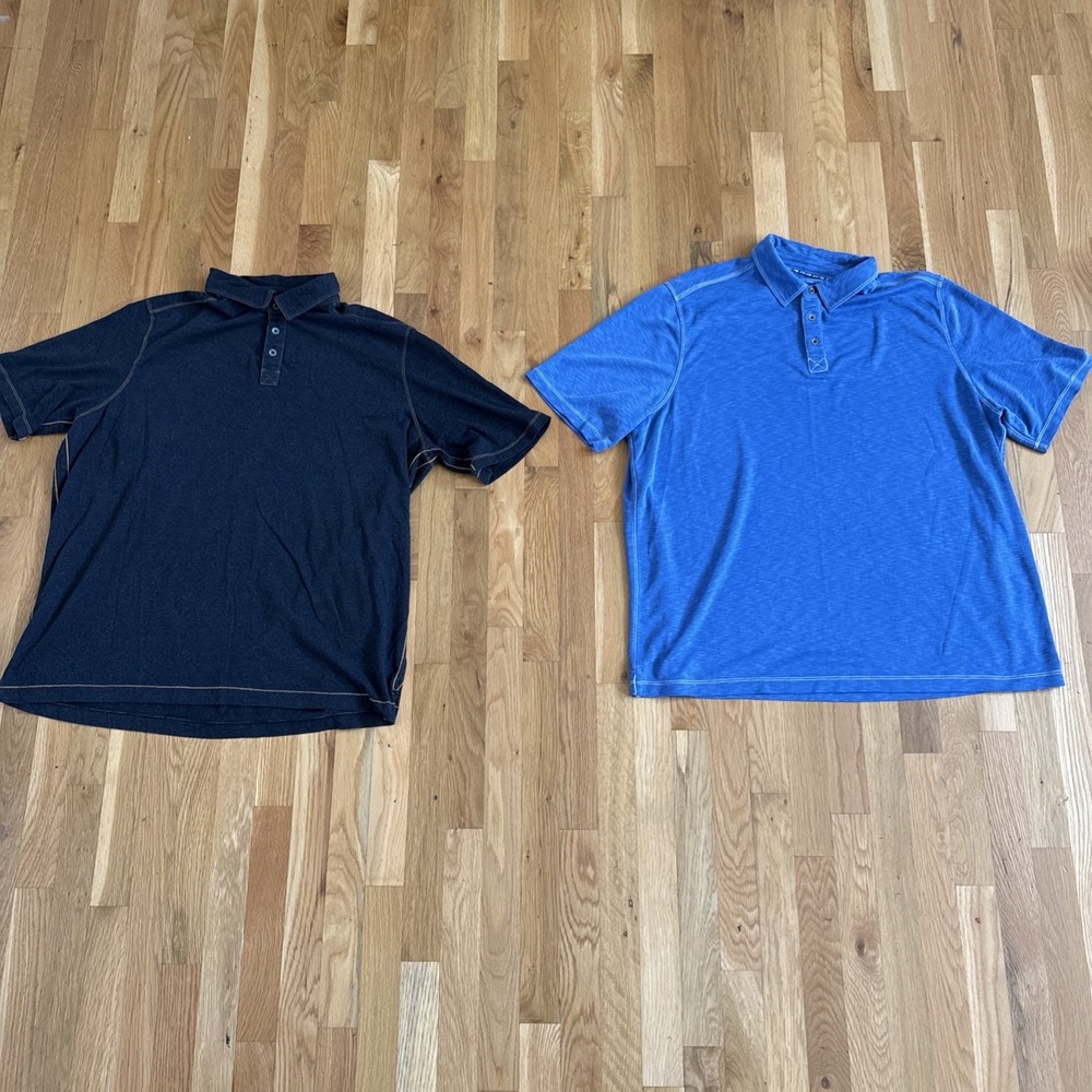 (2) Johnston Murphy Polo Shirts Men 2XL Short Sleeve Golf Charcoal And Blue